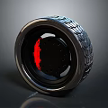 Modern Black Car Tire With Red Inner Accent And Detailed Tread Texture
