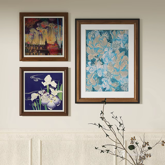 Abstract Paintings Wall Decor With Framed Floral Patterns And Colorful Designs 3d model