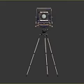 Vintage Electronic Camera With Blue Decorated Body On Metal Tripod Stand