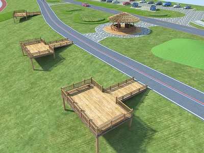 Solid Wooden Outdoor Sofa And Coffee Table Combinations For Spacious Park Grassland Rest Area 3d model