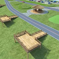 Solid Wooden Outdoor Sofa And Coffee Table Combinations For Spacious Park Grassland Rest Area