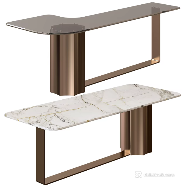 Modern Dining Table With White Marble Top And Brass Metal Legs Minimalist Design 3d model 