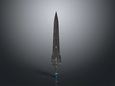 Decorative Ancient Style Sword With Intricate Carved Hilt And Blue Gemstone 3d model