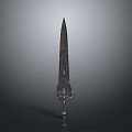 Decorative Ancient Style Sword With Intricate Carved Hilt And Blue Gemstone