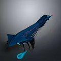 Deep Blue Sci-Fi Creature With Pink Bioluminescent Stripes Shark-like Form And Glowing Blue Appendage