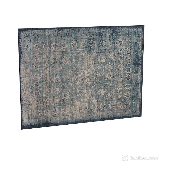Square Rug With Blue Gray Traditional Pattern And Ornate Border Design 3d model