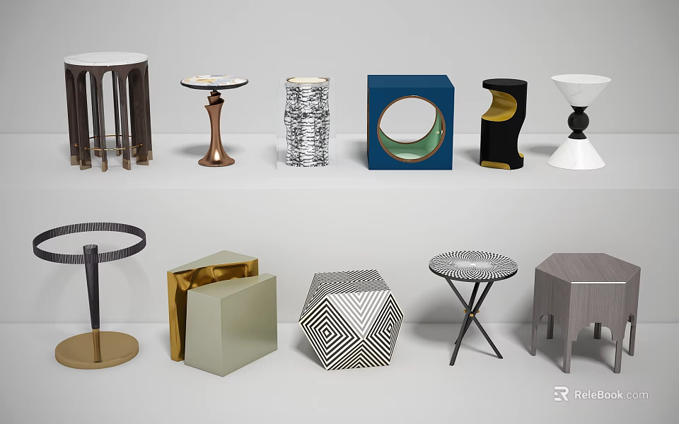 Stylish Contemporary Side Tables With Various Shapes And Material Bases For Modern Spaces 3d model 