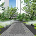 Residential Landscape Design with Surrounding Residential Buildings Central Water Feature Green Spaces and Walking Paths