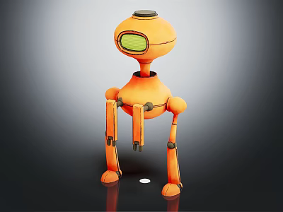 Orange Robot Character With Round Head Green Screen And Mechanical Limbs 3d model
