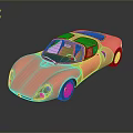 Pink Vintage Sports Car With Green Roof Gold Wheels And Streamlined Body