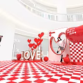 Love Themed Decorative Scene With Red Hearts 3D LOVE Letters And Checkerboard Floor