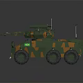 Military Wheeled Armored Tank Featuring Camouflage Paint Turret And Antennas