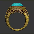 Elegant Vintage Gold Ring Featuring Blue Gemstone And Intricate Carved Patterns
