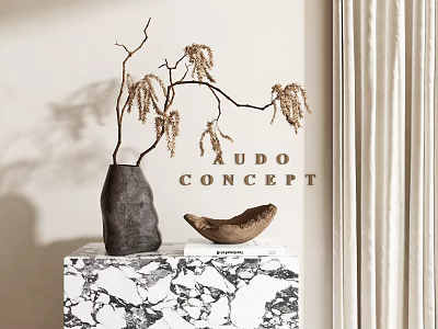 Decorative Vase With Dried Branches On Marble Stand For Interior Design 3d model