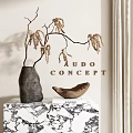 Decorative Vase With Dried Branches On Marble Stand For Interior Design 3d model
