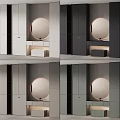 Modern Minimalist Vanity With White Cabinets Round Mirror And Ring Light