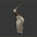 Beige Halter Neck Deep V Neck Dress With Brown Belt And Drape Design