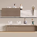Elegant Front Desk Reception Area With Marble Wooden Desk And Staff Decorative Lighting