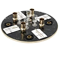 Elegant Black Round Dining Table Setup With Golden Vases Glassware And Napkins