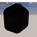Black Hexagonal Object With Dumbbell Patterns In Room With Window And Wooden Floor