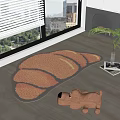 Croissant Shaped Rug On Wooden Floor With Stuffed Dog Toy And Potted Plant