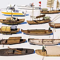 Various Traditional Wooden Boats With Classic Sails Oars And Vintage Designs