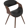 Modern Armchair With Wooden Armrests Black Leather Seat And Minimalist Three Legs Design