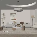 Elegant Modern Living Room Interior With Light Sofa Round Coffee Table Chandelier And Wall Art