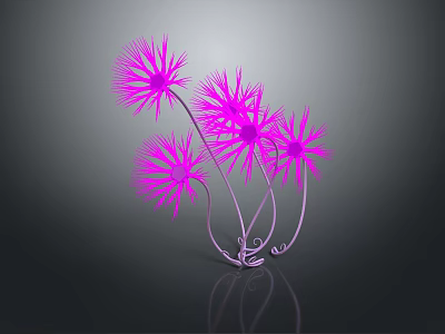 Purple Dandelion Like Plant With Multiple Flowers Curved Stems And Support Structure Against Dark Background 3d model