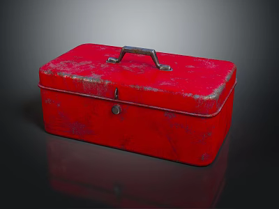 Red Metal Toolbox for Storing Hardware Tools with Worn Vintage Design 3d model