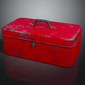 Red Metal Toolbox for Storing Hardware Tools with Worn Vintage Design