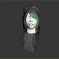 3D Head Model With White Face And Gray Hair Featuring Green Streak