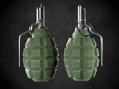 Two Green Hand Grenades Weapon With Metal Pins And Textured Surface 3d model