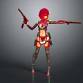 Red Haired Female Character Posing With Two Guns In Mechanical Sci Fi Outfit