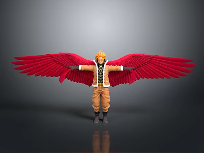 Anime Character Figure With Blonde Hair Red Wings And Outstretched Arms 3d model