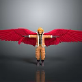 Anime Character Figure With Blonde Hair Red Wings And Outstretched Arms