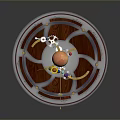 Astronomical Orrery Model With Wooden Base Metal Frame And Colorful Celestial Spheres