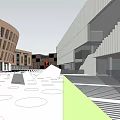 Modern Brown Office Building With Geometric Design Large Windows And Green Area
