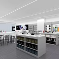 Modern Digital Store Interior With Smartphones Tablets And Apple Products On Round Display Counters