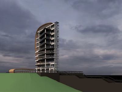 Modern Road Facilities With Curved Design Multi Level Walkways And Safety Railings 3d model
