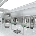 Modern Clothing Store Interior With Bright Lighting Glass Display Racks And Green Accents