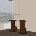 Two Brown Wooden Bar Stools in Modern Interior Near Window with White Blinds