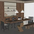 Quiet Chinese Style Restaurant Quiet Chinese Ancient Dining Table and Chair Dining Table and Chair Combination Solid Wood Dining Table and Chair Solid Wood Sideboard Chandelier 3d model