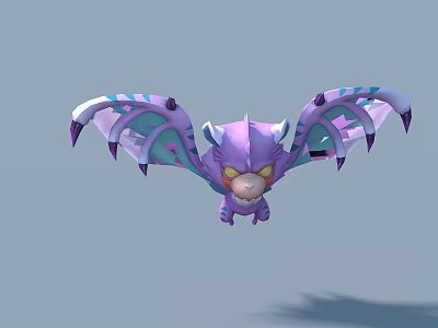 Cute Fantasy Game Movie Character With Purple Body Striped Bat Wings And Yellow Eyes 3d model