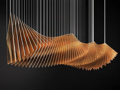 Modern Artistic Pendant Light with Folded Metal Sheets and Curved Wave Shaped Design 3d model