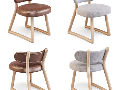 Comfortable Modern Leisure Chairs With Wooden Frame Brown Leather And Gray Fabric Design 3d model