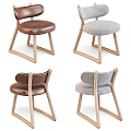 Comfortable Modern Leisure Chairs With Wooden Frame Brown Leather And Gray Fabric Design