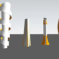 Modern Observation Deck Design With Multiple Spiral White And Orange Sculptural Structures