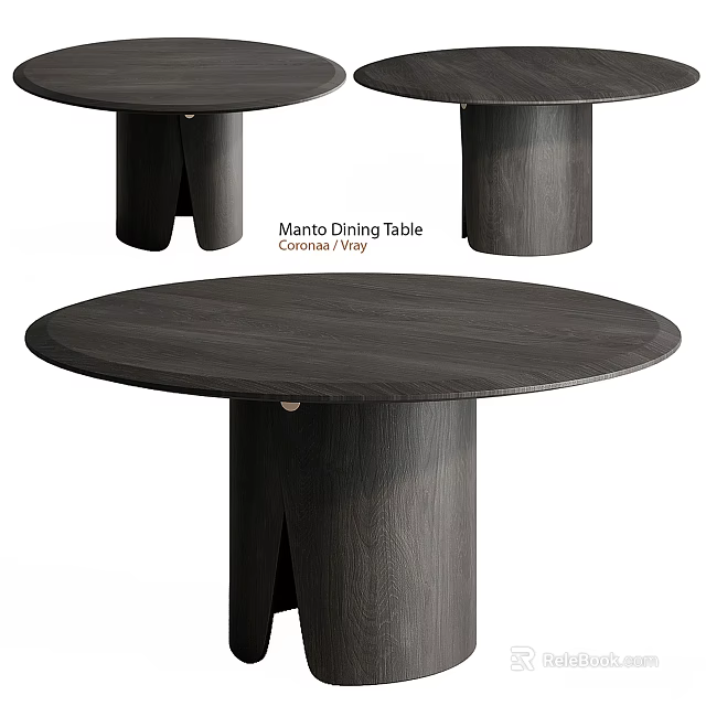Manto Dark Gray Concrete Office Desk With Round Tabletop And Minimalist Legs 3d model 