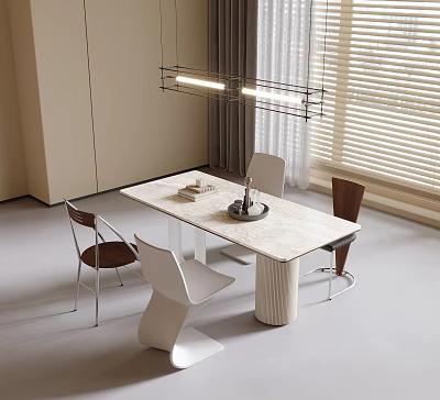 Elegant Modern Dining Table Set Interior With Marble Top And Stylish Chairs Pendant Lights 3d model
